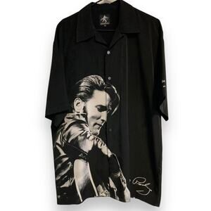 Dragonfly Clothing Elvis Presley The King Black Rocker Satin Button Up Size XL